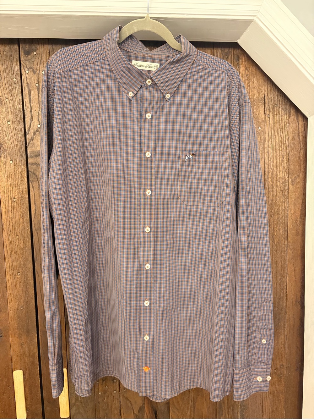 Classic Men’s Button-Down Plaid Shirt in Blue and Pink